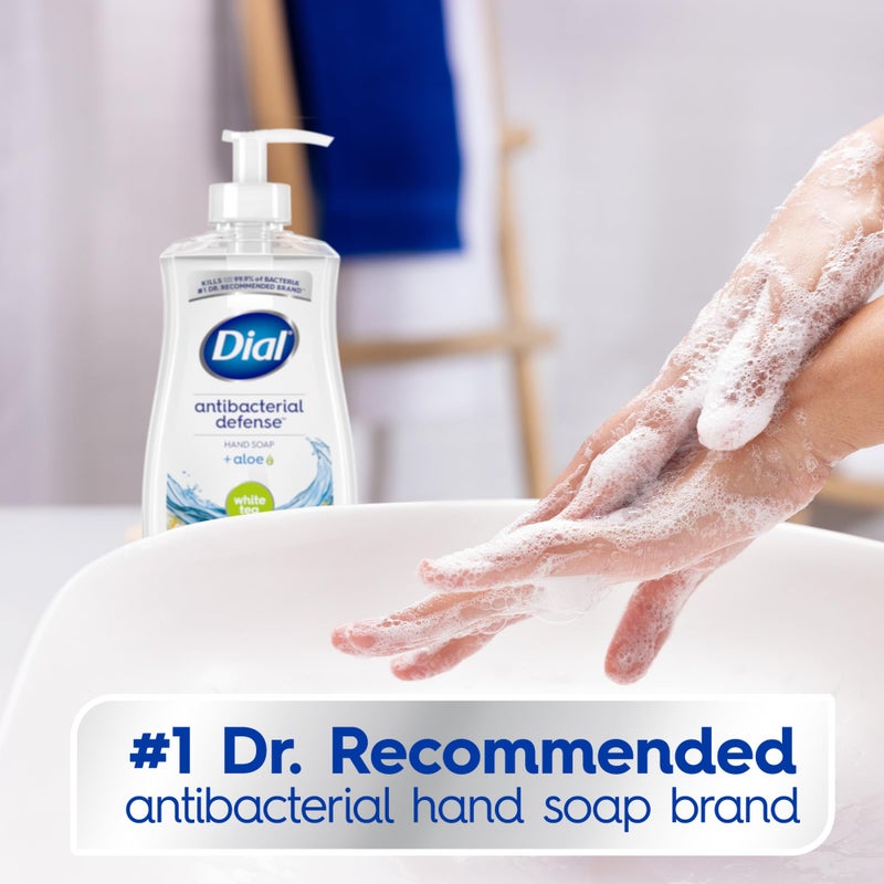 Dial Antibacterial Defense Liquid Hand Soap + Aloe, White Tea Scent, 11 Fl Oz (Pack of 4), Dermatologist-Tested Hand Wash, Gentle Formula - Image 3